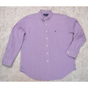 Ralph Lauren Classic Fit Purple White Plaid Button Down Long Sleeve Shirt 17"